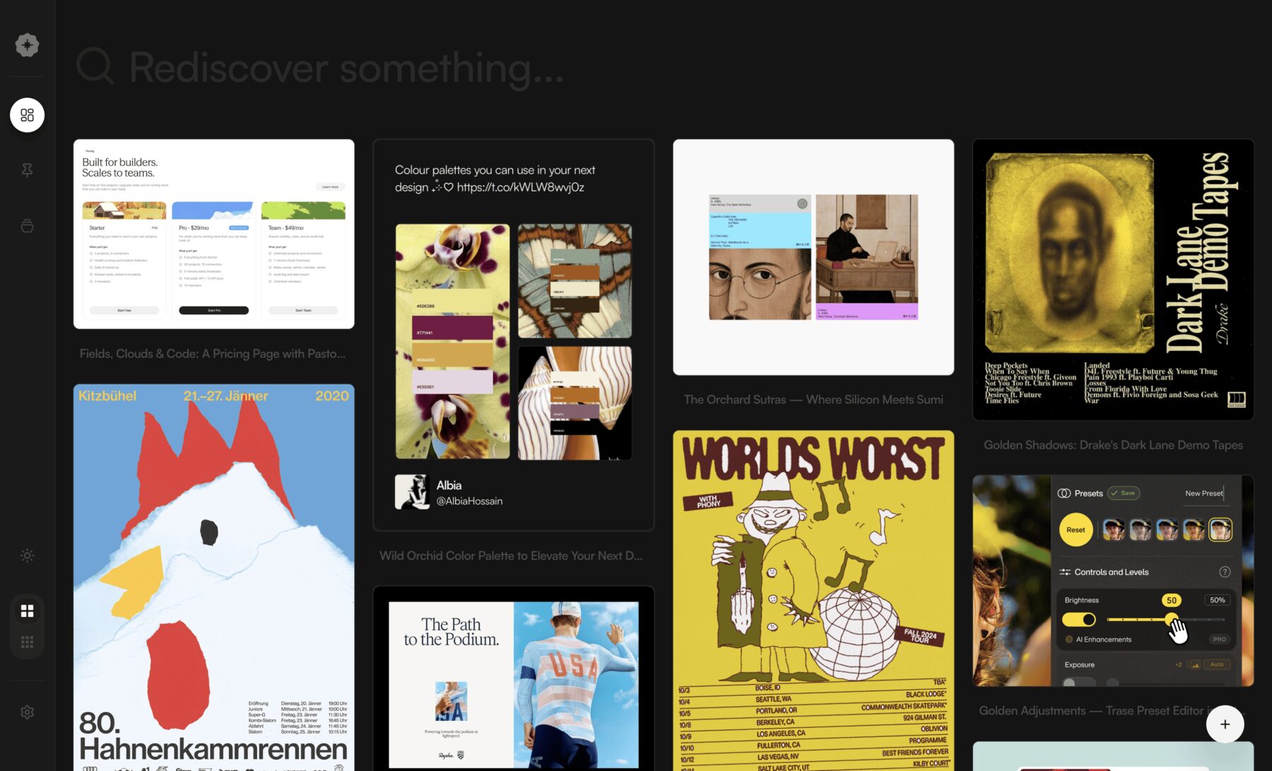 Trase app interface showing a grid of saved items