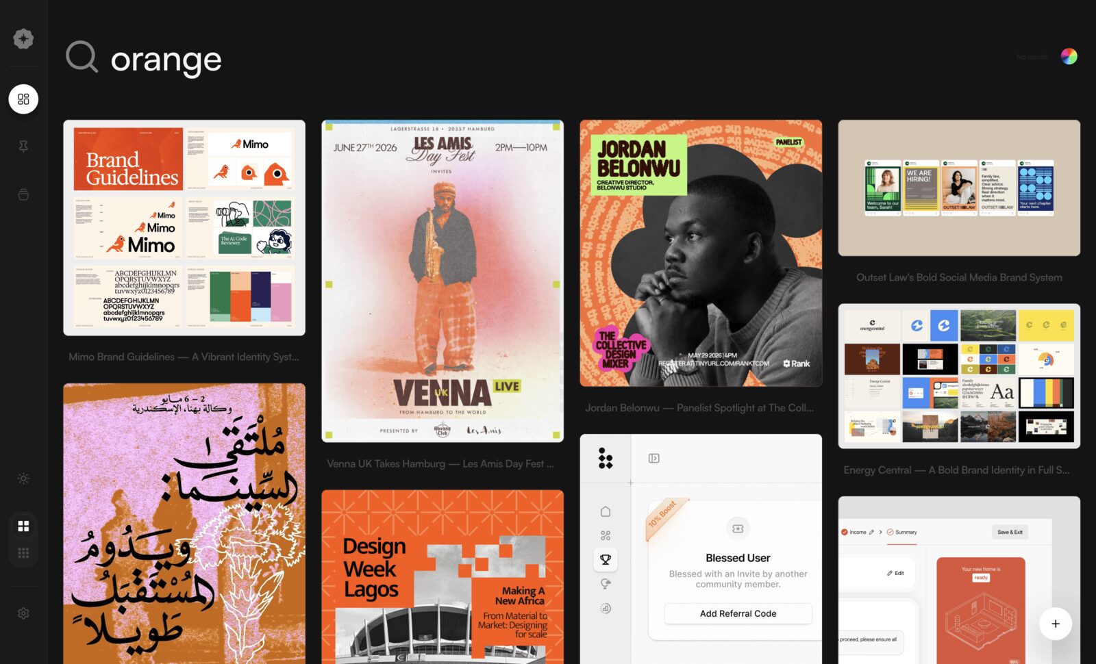 Trase search interface with color and mood filters